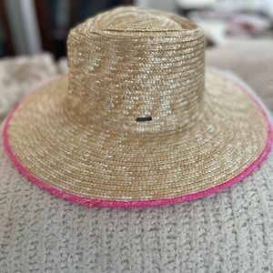 Brixton pink rim straw hat